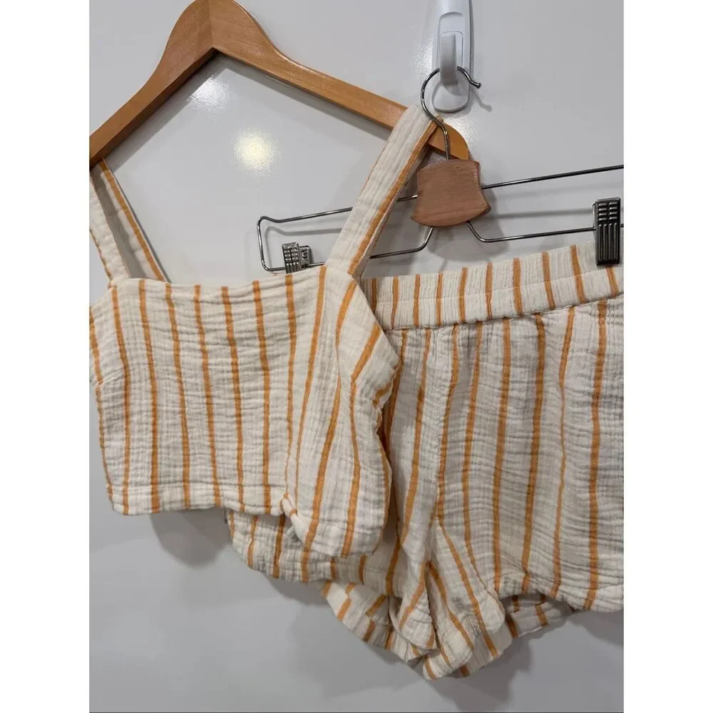Rip Curl Striped Cotton Matching Set Crop Top Shor